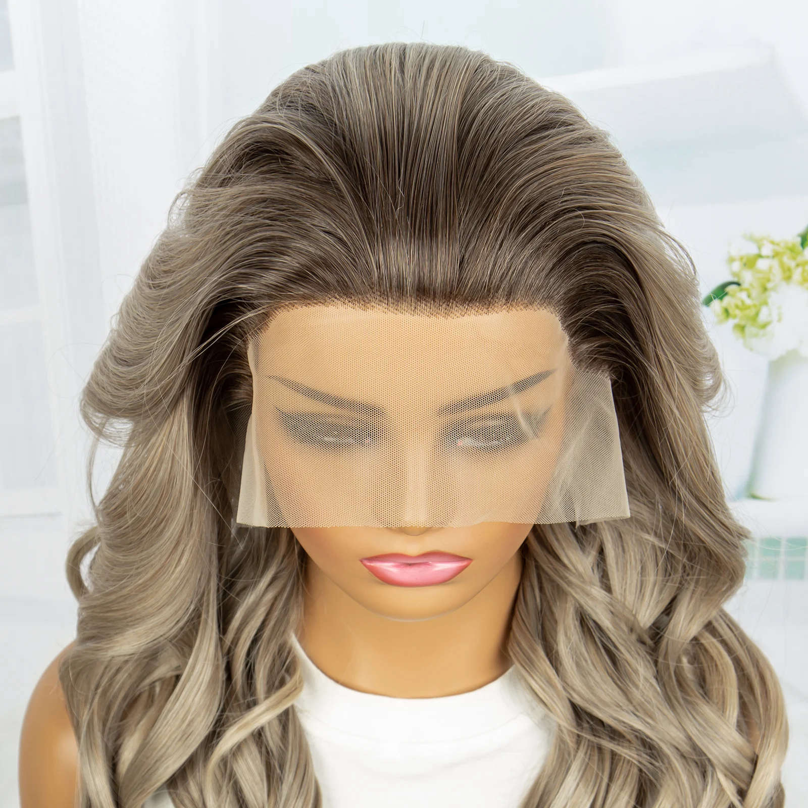 30Inches Synthetic Lace Front Wig 13X6 Body Wave Wig for Women Transparent Lace Dark Grey Wig for Women Heat Resistant