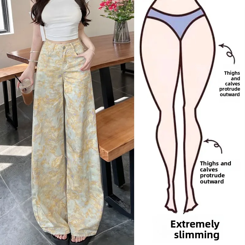 

Summer Casual High Waist Wide Leg Pants Printed Tie Dye Floor Length Straight Cut Trousers for plus Size Women Pear Shape