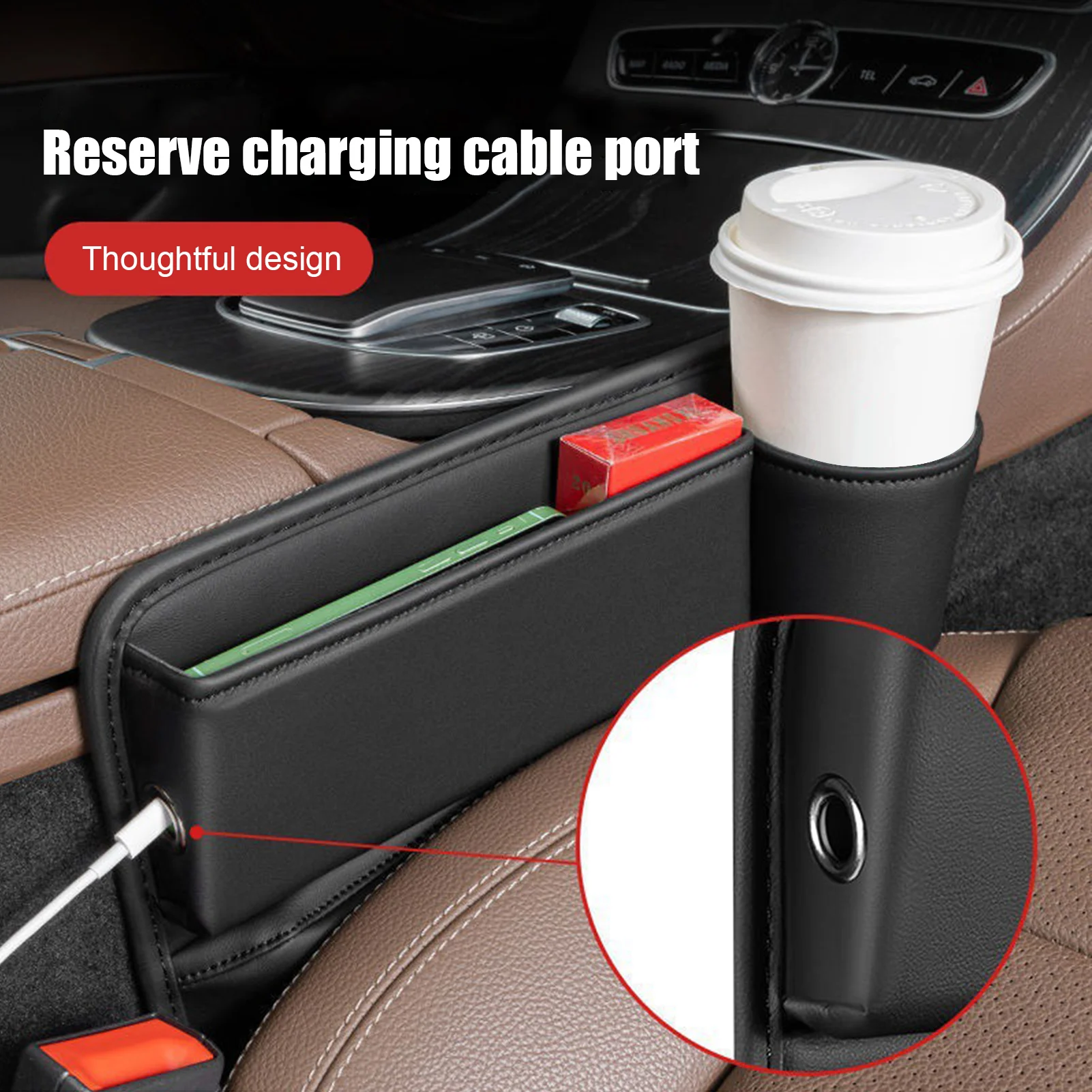 Auto Seat Crevice Storage Box Stylish Design Durable Leather Cup Holder Gap Bag Suitable for Most Vehicles