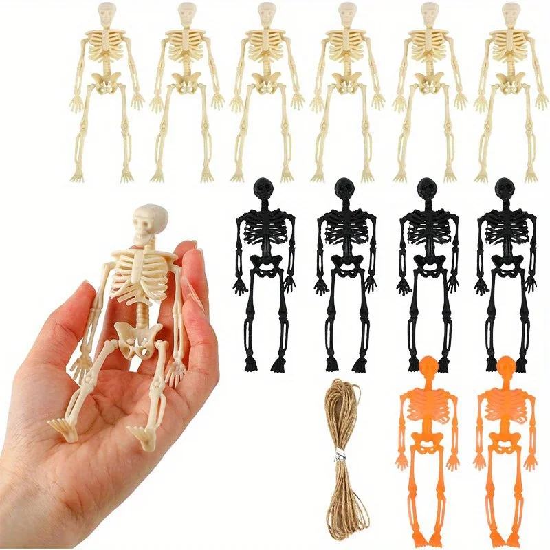 6/12PC Kleine Skelettfiguren Kunststoff bewegliche Mini-Skelette mit beweglichen Gelenken Diy Handwerk Halloween Party Spukhaus Dekor
