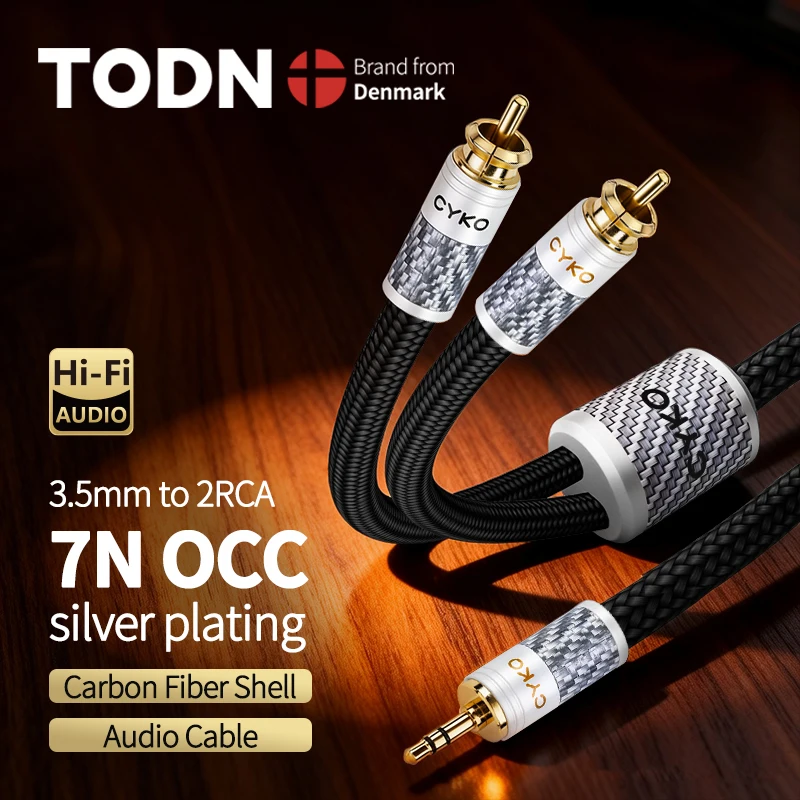 

CYKO HIFI 7N OCC посеребренный аудиокабель от 3,5 мм до 2RCA AUX медный позолоченный разъем из углеродного волокна для декодера усилителей