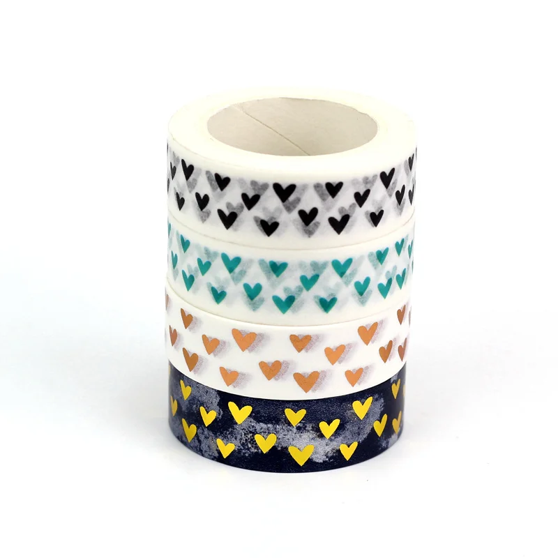 1PC 10M Decorative Cute Japanese Paper Washi Tape Hearts Set Copper Foil Black DIY Planner Masking Tapes School Supplies