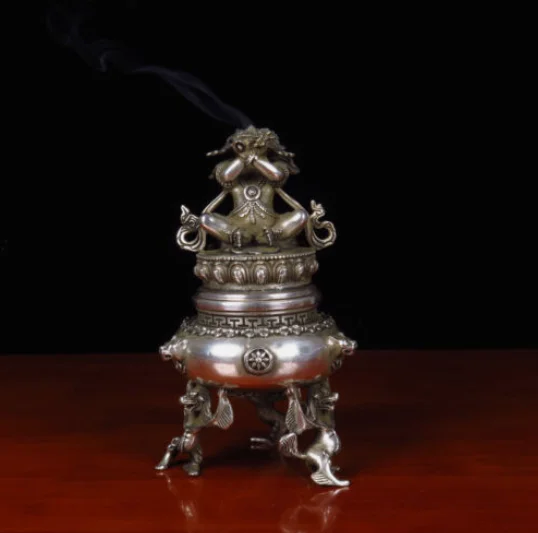 Tibet silver Statue Buddhist deity Vajradaka Dorje Kandro incense burners Censer