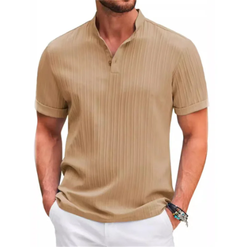 2025 Summer New Men's quick-drying Shirts Striped Jacquard Shirt Breathable Casual Comfortable Stylish Casual Short-Sleeved Top image 2