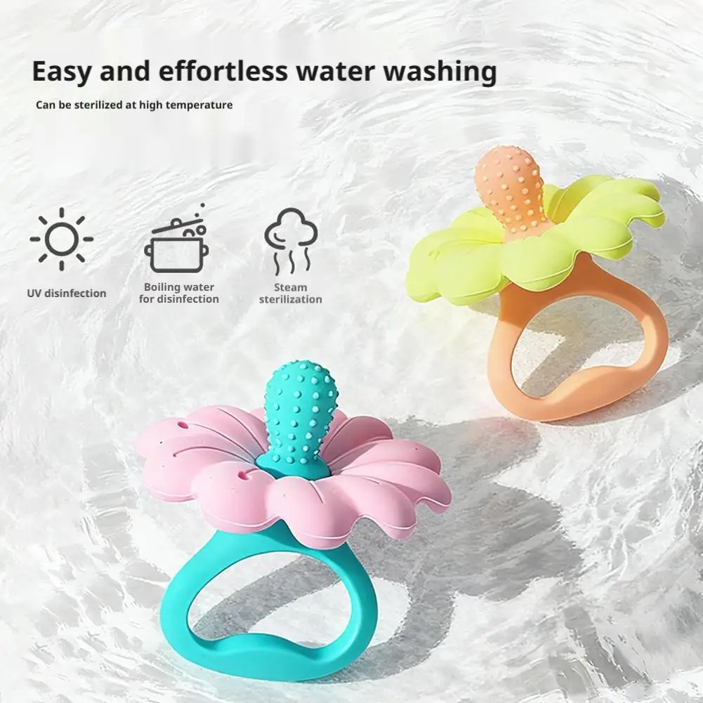 Cartoon Flower Baby Food-Grade Silicone Soothing Teething Toy for Infants Cute Floral Design Easy for Tiny Hands to Grasp