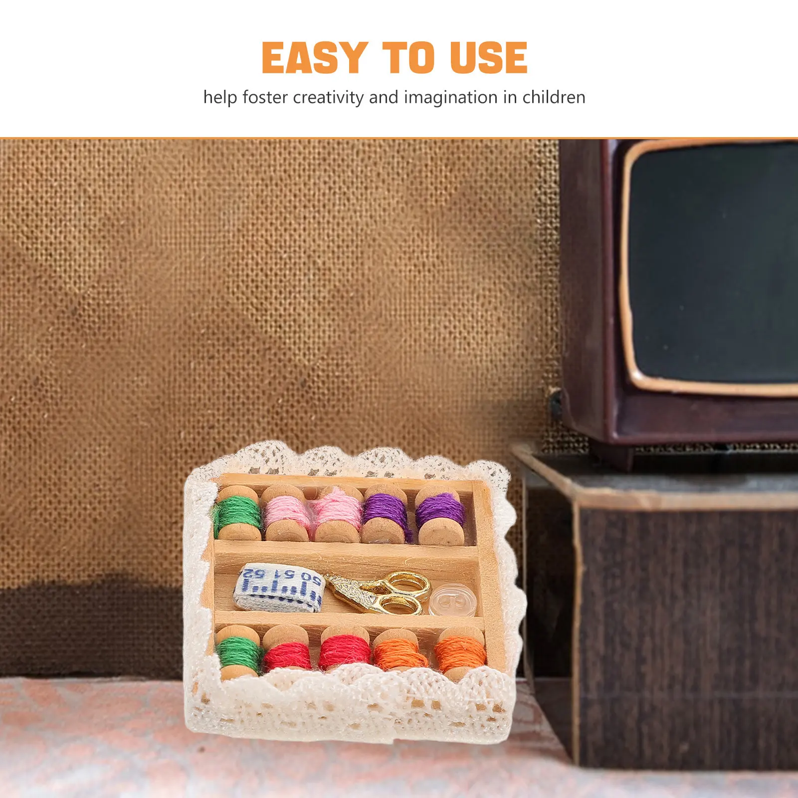 1Set Miniature Sewing Accessories Realistic Wooden Sewing Box for Tiny House Decor Miniature Tailor Kit with Detailed Items view 5