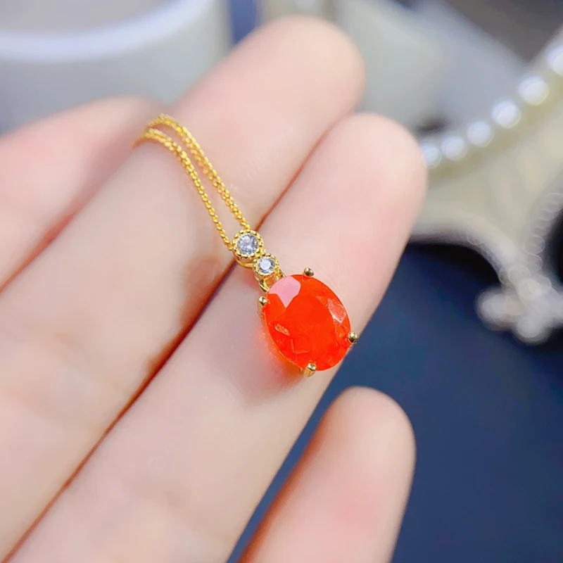 Natural fire opal pendant necklace for women silver 925 jewelry luxury gem stones 18k gold plated free shiping items