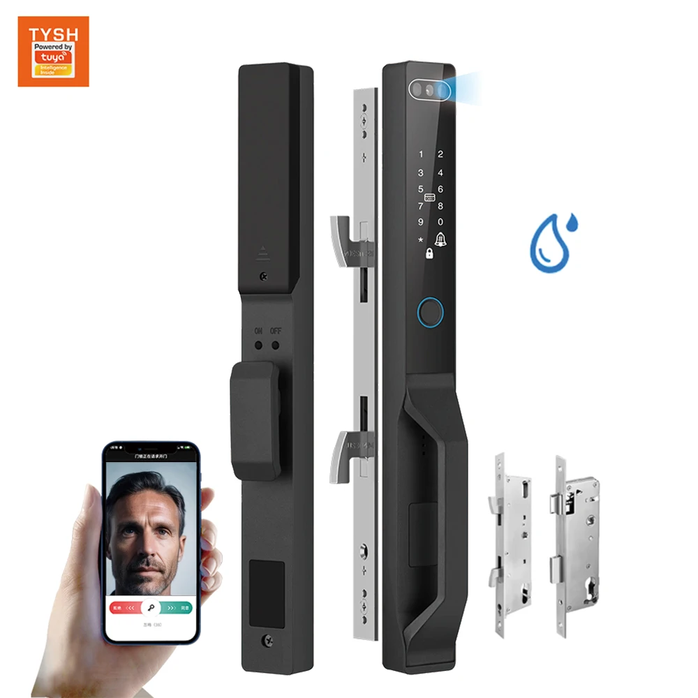 

TYSH IP68 Водонепроницаемый дверной замок Tuya Wi-Fi Алюминиевые дверные замки с 3D распознаванием лиц Пароль отпечатков пальцев IC-карта Ключ разблокировки
