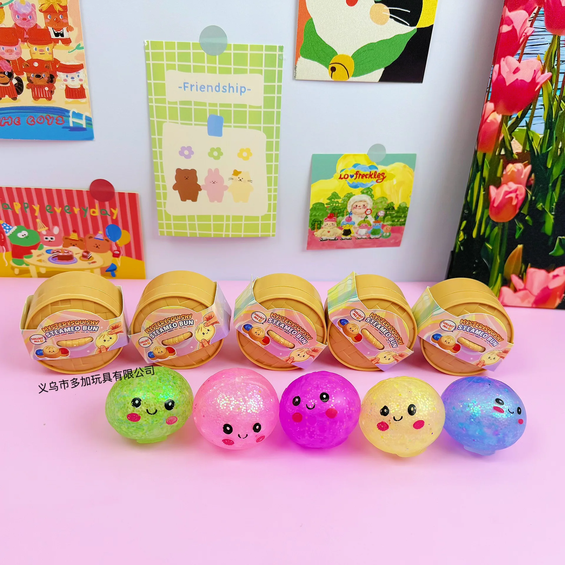 24pcs/Full Case 5.5cm Cute Mini Colorful Steamed Bun Squishy Toy in Steamer Gradient Slow Rising Decompression Blind Box Fidget