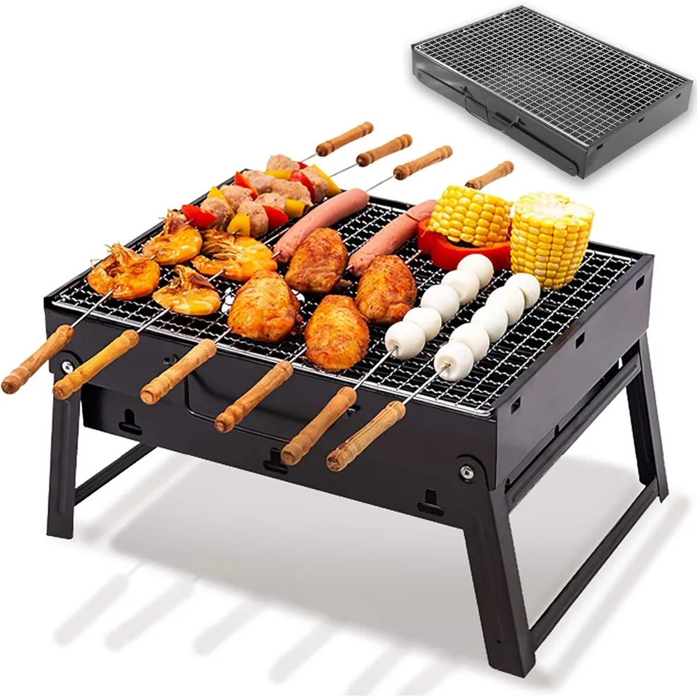 1pcs Portable Folding BBQ Grill 14inch Mini Smoker Small Easy Clean Transport BBQ Grill Outdoor for Travel Backyard Picnic Beach