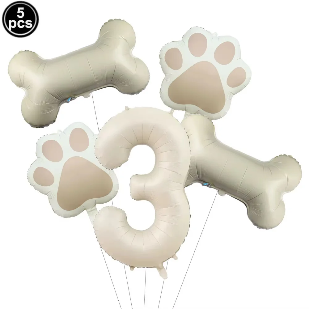 5pcs Dog Party Balloons 32inch Cream Number Balloon Bone Shaped Foil Balloon for Pets Party Birthday Decorations view 6