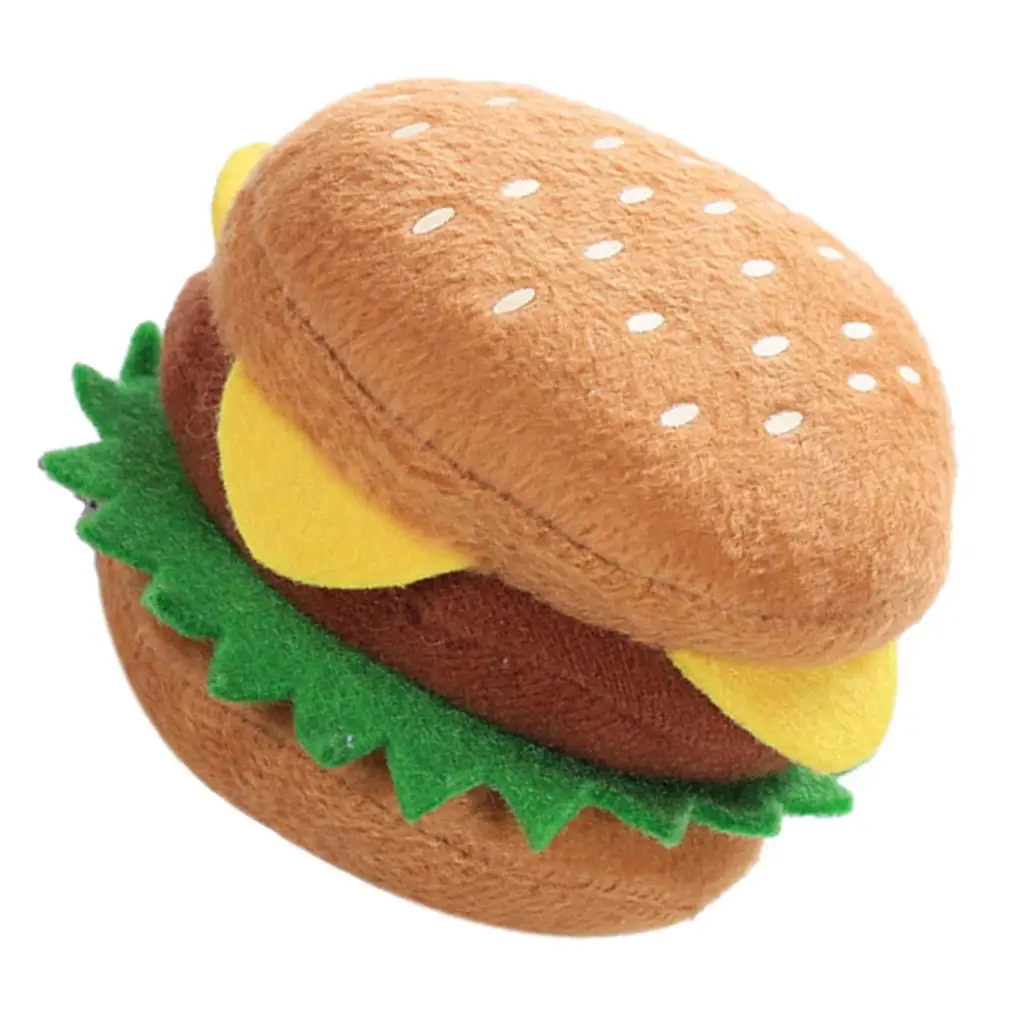 Plush and Vinyl Hamburger Dog Toy with Squeaker, Multicolored, 3.5''