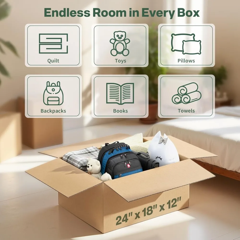 Large Moving Boxes 24x18x12 - 25 Pack Corrugated Cardboard Shipping Boxes for Business and Packaging Needs