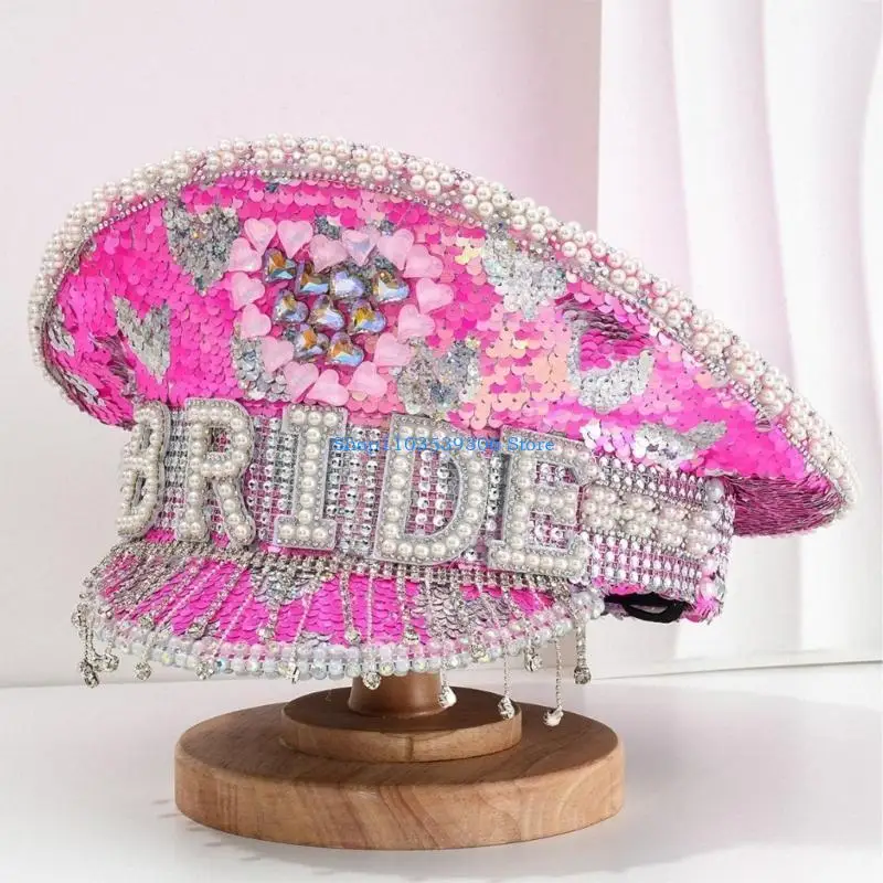 

400A Jeweled Hat Glinting Crystal Rivets Captain Hat for Carnivals Music Festival