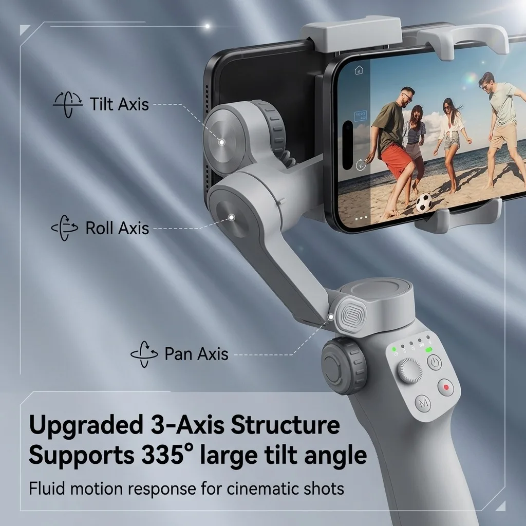 FUNSNAP CM8 3-Achsen-Handgimbal-Stabilisator für iPhone und Android, zusammenklappbarer Handstabilisator für Smartphone-Videoaufnahmen, 8–10 Stunden Akkulaufzeit für Vlogs mit KI-Gesichtsverfolgung – Detail 16