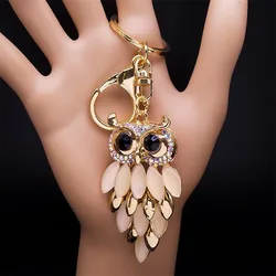 Creative Owl Crystal Alloy Keychain Car Holder Handbag Purse Bag for Female Girl Aesthetic Gift Keyring Trinket Jewelry K9238