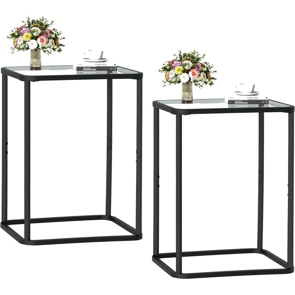 Two-Piece Metal End Table Set for Bedroom, Living Room, and Office, Black, 15.75x11.81x20.87 Inches, Easy Assembly