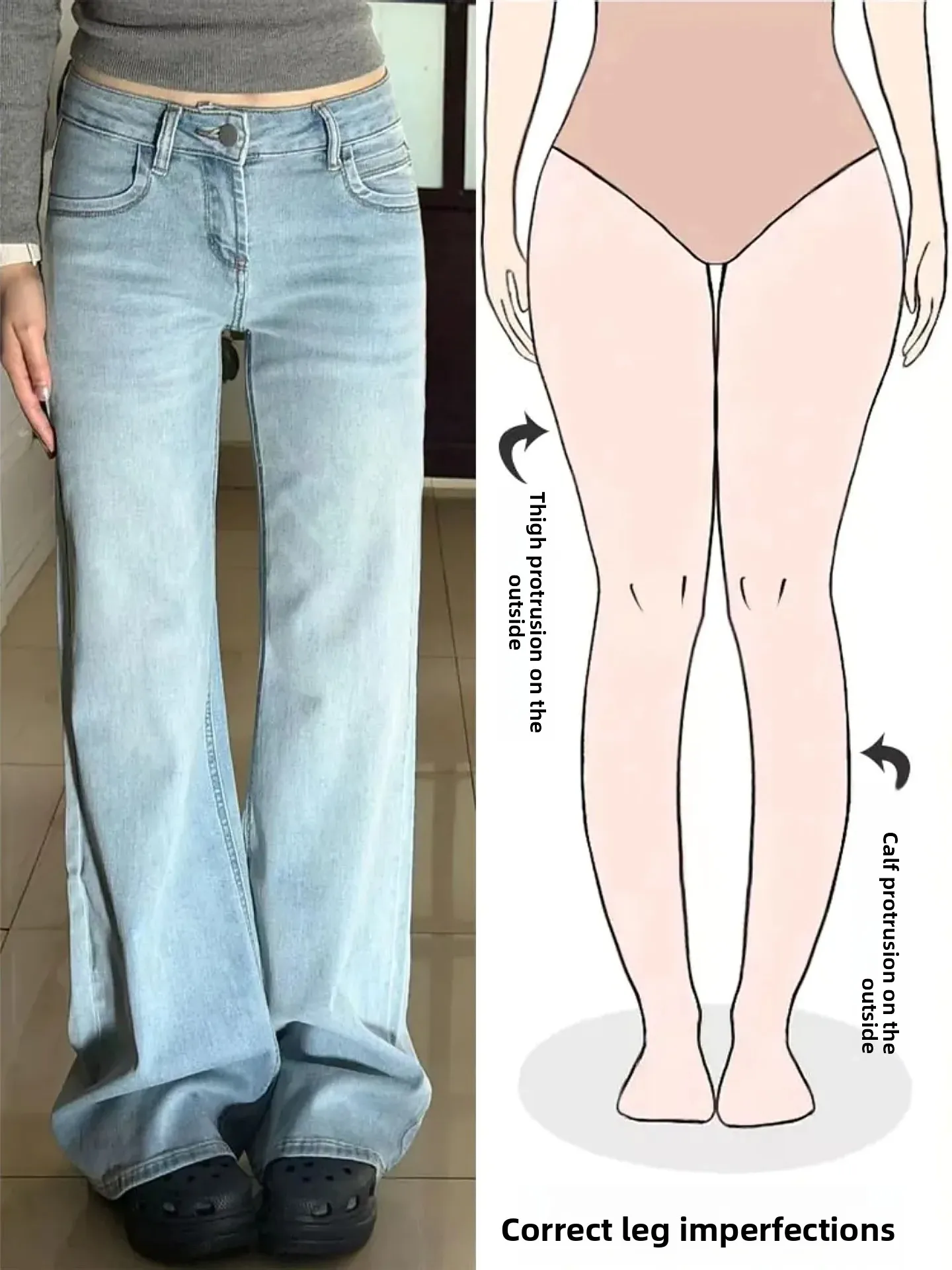 

Low Waist Bell Bottom Jeans Women's Retro American Style Slimming Design Versatile Floor Length Pants for Pear Shaped Body