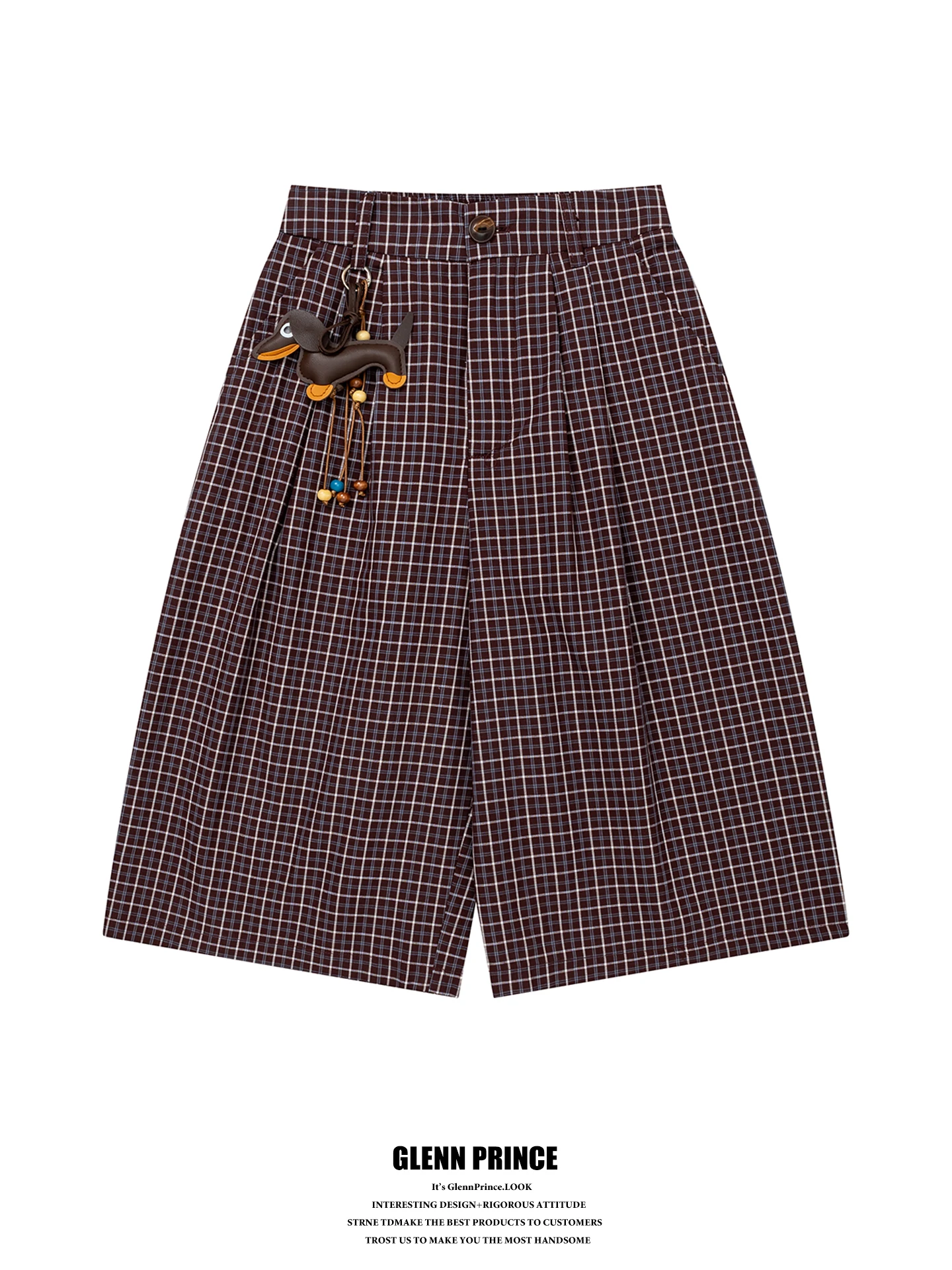 gpstudio-retro-japanese-style-sausage-dog-pendant-plaid-wide-leg-men's-casual-neutral-style-shorts-cotton-blend-comfortable