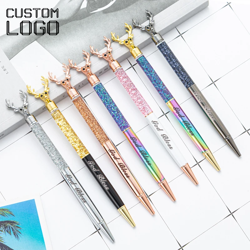 

Reindeer Quicksand Metal Ballpoint Pens Advertising Customized LOGO Office Supplies School Student Stationery Gifts Cute Pens