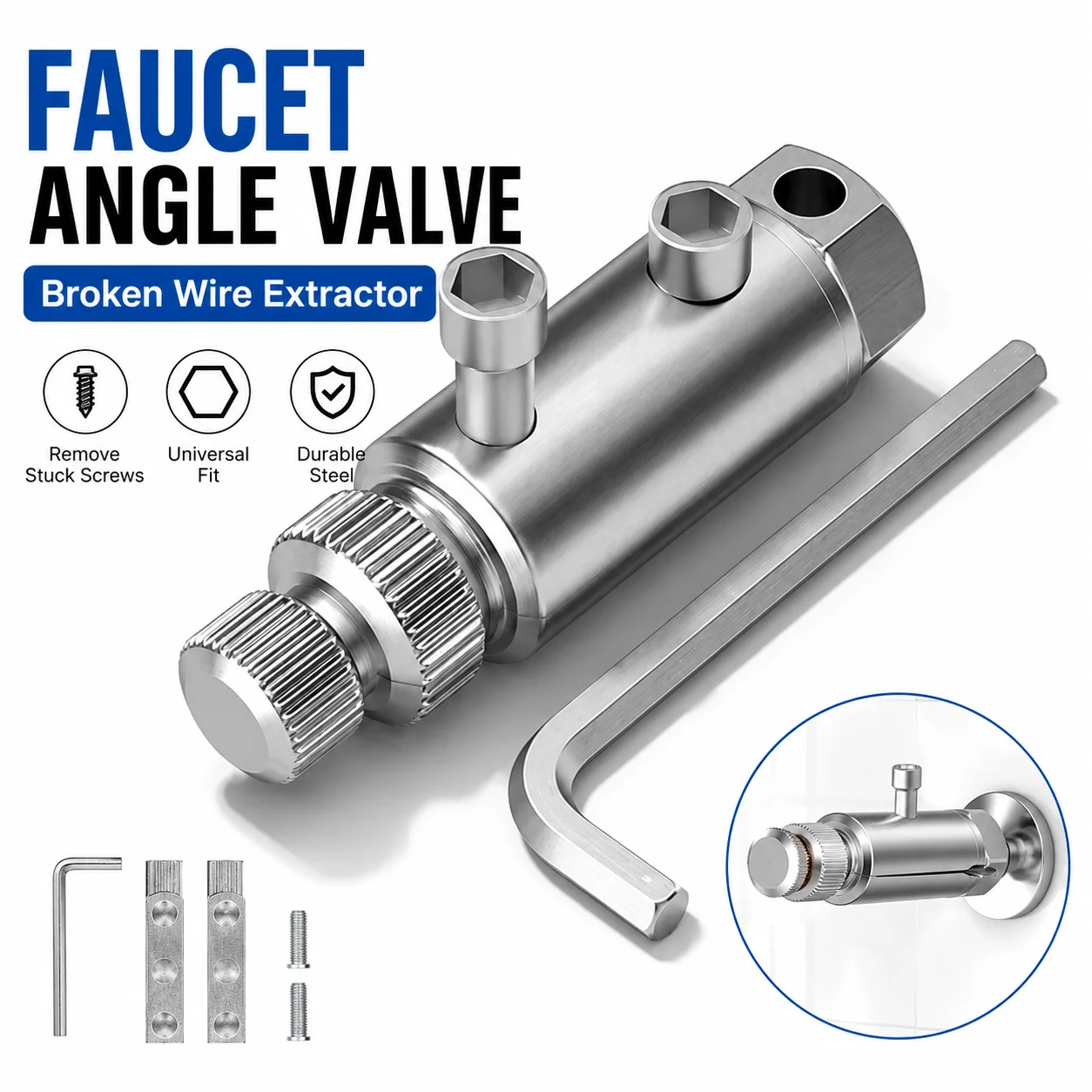 Universal Faucet Angle Valve Broken Wire Extractor, Damaged Stripped Screw Remover Extractor Tool Set