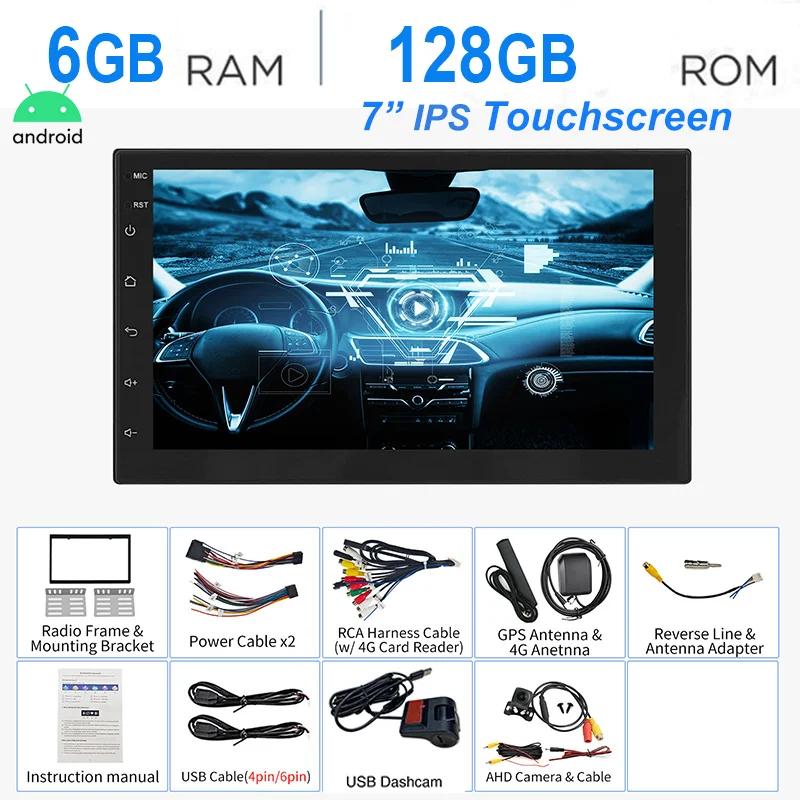 ESSGOO Autoradio 7"/9"/10" 2 DIN 8-Kern Android14 6+128 GB Kabelloses CarPlay Android Auto GPS-Navigation Bluetooth AM FM RDS WiFi QLED Touchscreen 4G LTE Mirror Link Lenkradsteuerung