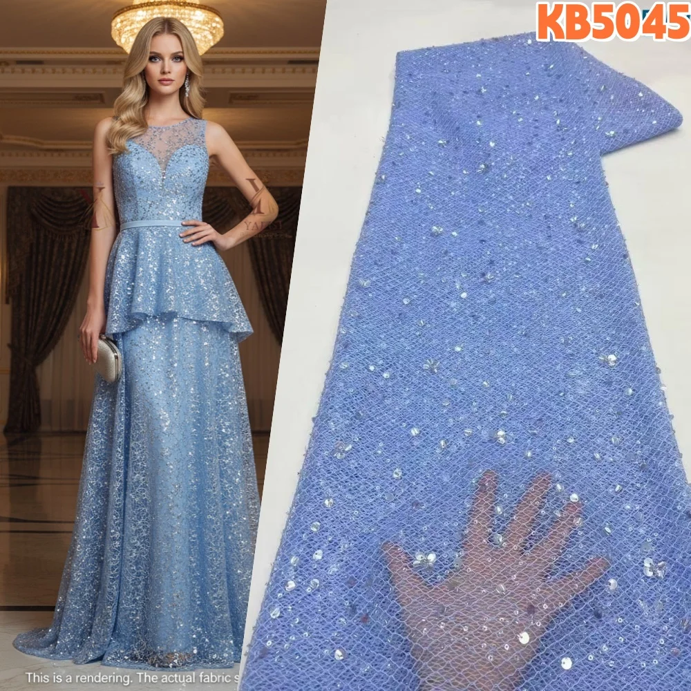 

Кружево с вышивкой бисером, французская ткань, африканская кружевная ткань, 5 ярдов, высокое качество, 2025 г., розовый тюль с блестками, кружево для шитья KB5045