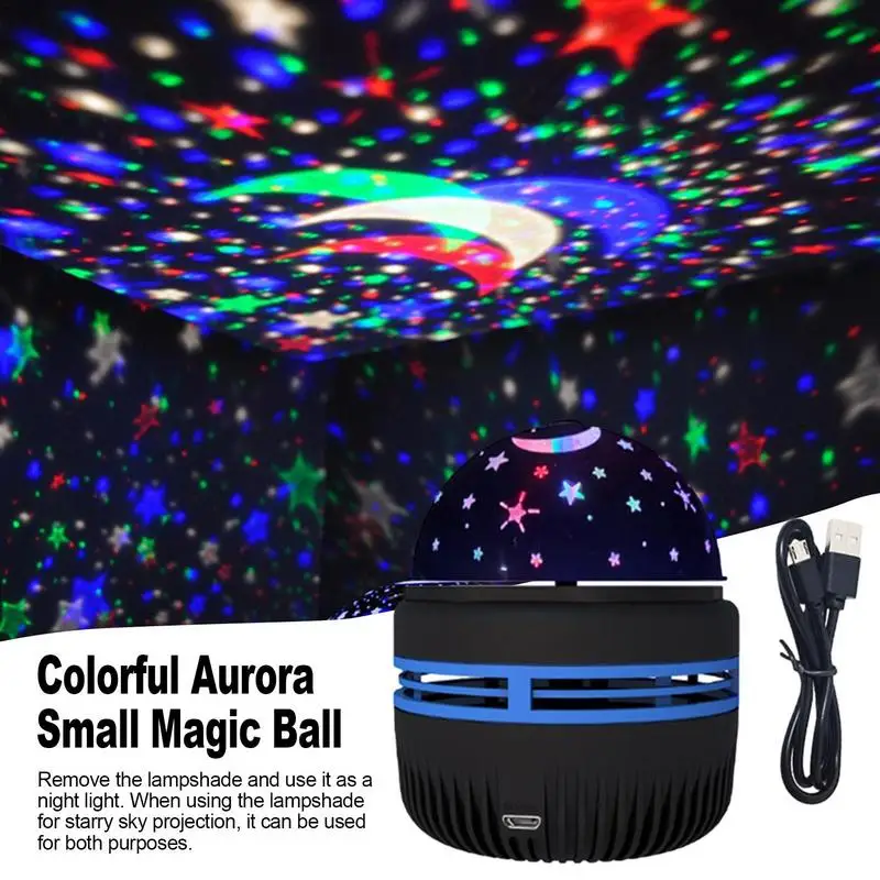 Star Projector Lamp USB Powered Colorful Rotating Magical Ball Light 2 In 1 Function Led Disco Lights with 360 Degree Rotation
