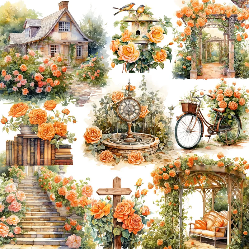 20 sztuk/paczka pomarańczowy ogród różany naklejki DIY Craft Scrapbooking Album Junk Journal dekoracyjne naklejki