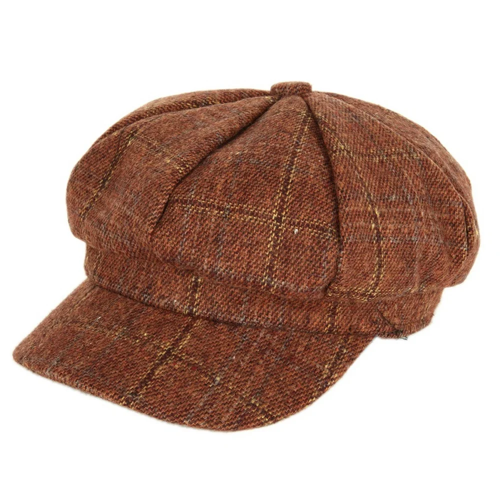 

Orange NEWSBOY Cap Cotton Hats for Women Vintage Plaid Fashion Baker Boy Vintage Female Winter Autumn Eight Piece Female Beret