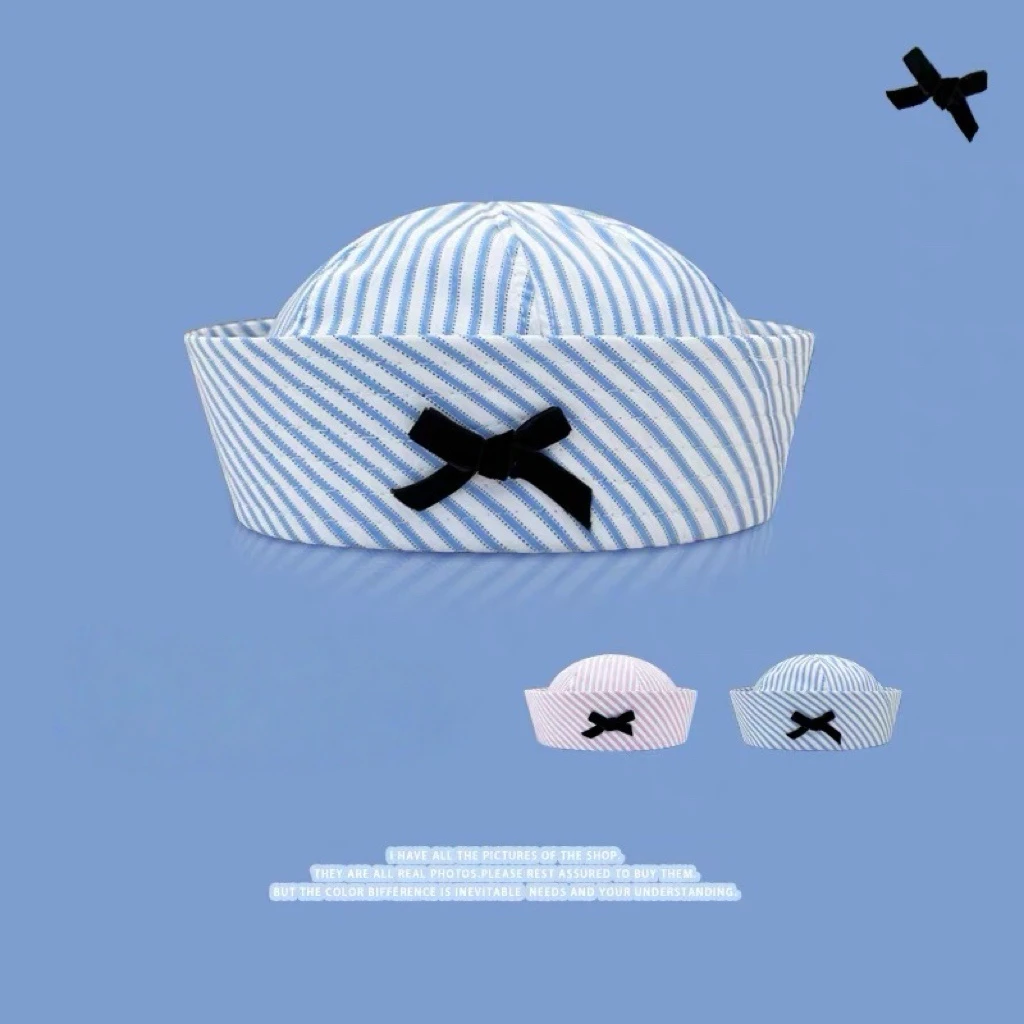 HongLuan Matrosenhüte mit weißen Streifen und Schleife, Fantasy Blue Cosplay Hat Woman, Rave Festivals Accessoires & Party Caps für Herren