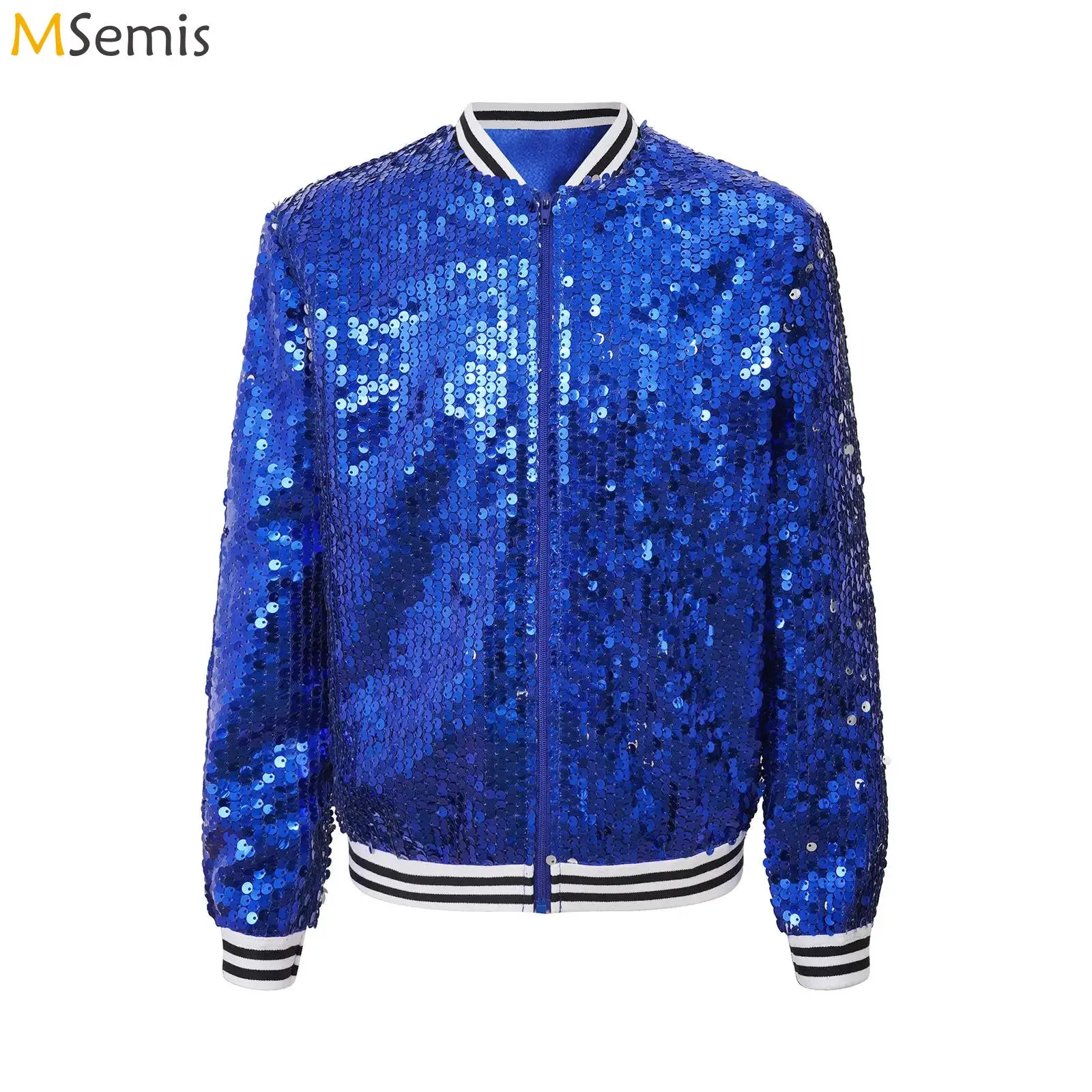 

Girls Boy Kid Sequin Bomber Jacket Hip Hop Jazz Modern Dance Stage Performance Costume Long Sleeve Autumn Single Breasted Jacket