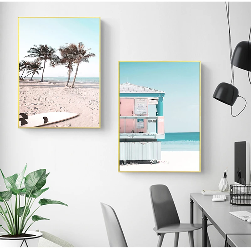 Tropical Sea Beach Starfish Surfboard Flamingo Wall Art Canvas Painting Nordic Posters And Prints Wall Pictures For Living Room