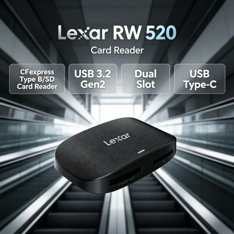 Lexar RW520 Memory Card Reader USB 3.2 Gen 2 CFexpress Type B SD Card Reader High Speed 2-in-1 Cable for Photo Transfer