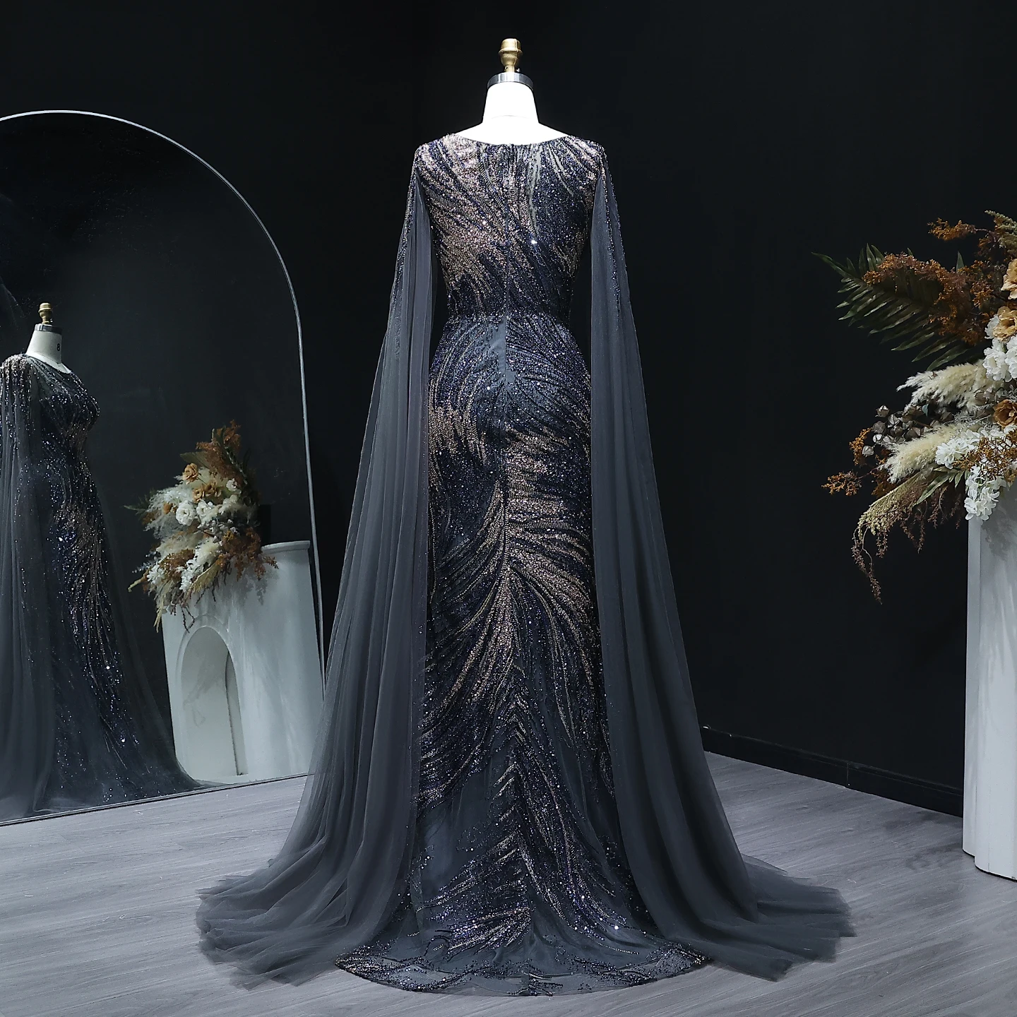 Sharon Said Dubai Women Elegant Purple Luxury Arabic Evening Dress with Cape Sleeves Wedding Party Gown SS051 Customized image 6