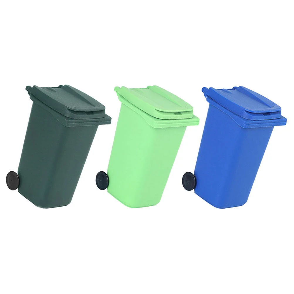 3 Pcs Mini Desktop Dumpster Trash Can Decorative Waste Decorate 14x6.8cm Small Bucket Plastic For Office