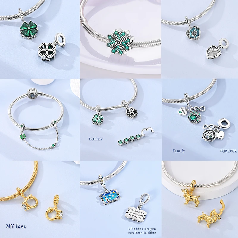 925 Sterling Silber Charm-Perlen Schmetterling Kleeblatt Glücksbringer Katze Böser Blick Delfin Reise-Charms für DIY Armband Halskette Damengeschenk – Detail 3
