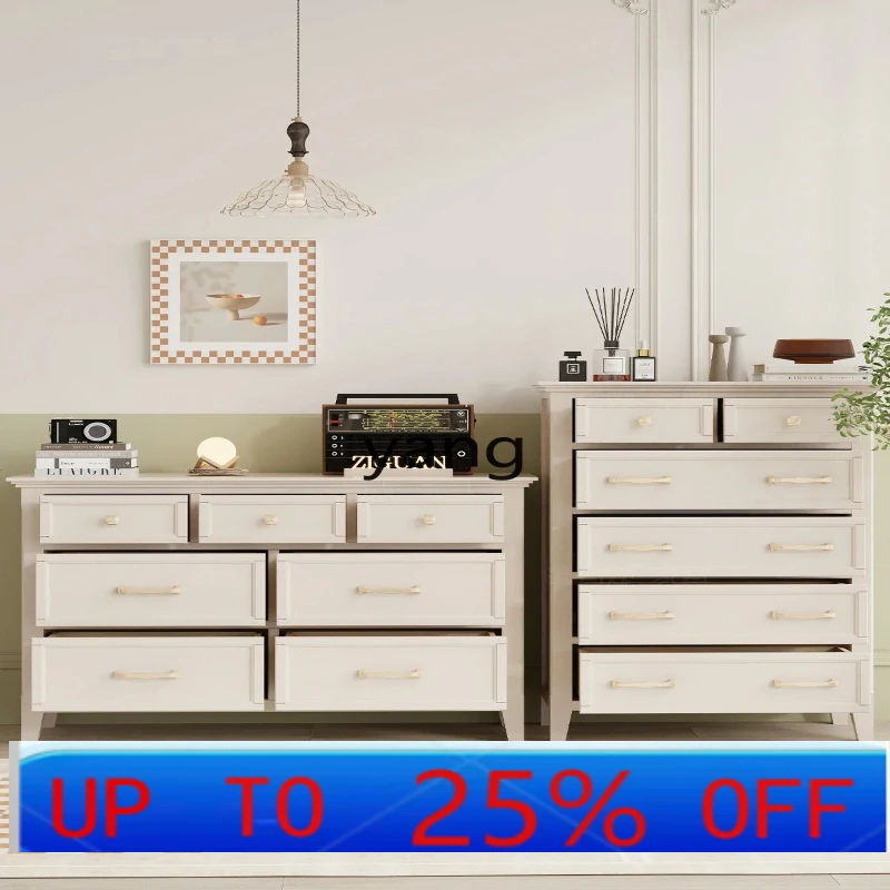 

LH Solid Wood 7-Drawer Cabinet Bedroom Wall Clothes Closet Cream Style Brown Clothes Storage Cabinet