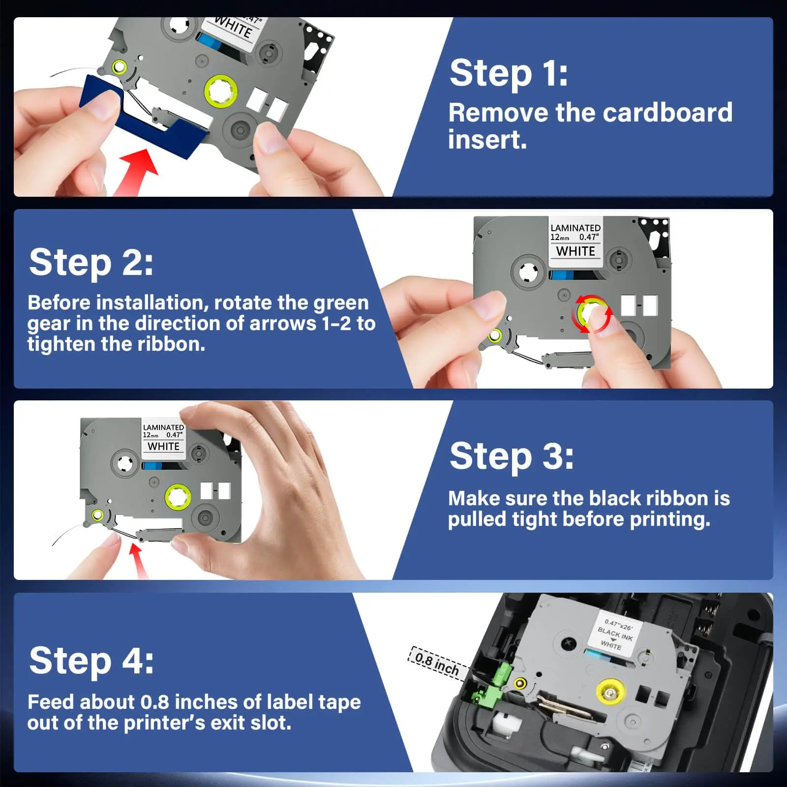 5 Packs TZE-231 Label Maker Tape 12mm 0.47 Laminated Black on White 8m Replacement for Ptouch TZ TZE TZE231 Label Tape Cassette