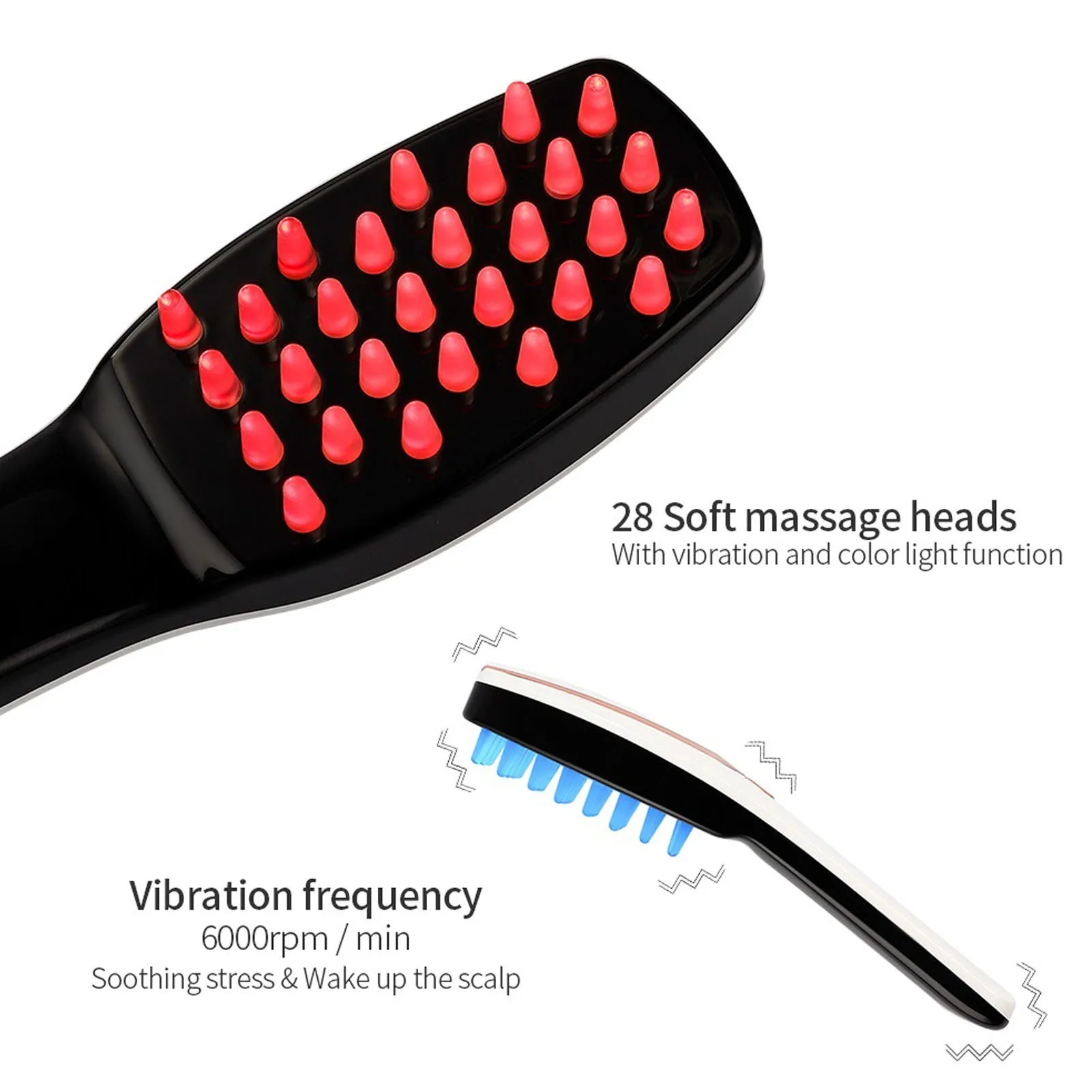 Brosse de croissance des cheveux, masseur de cuir chevelu, thérapie à la lumière rouge bleue, peigne de photothérapie, massage par vibration, nourrisseur de cuir chevelu