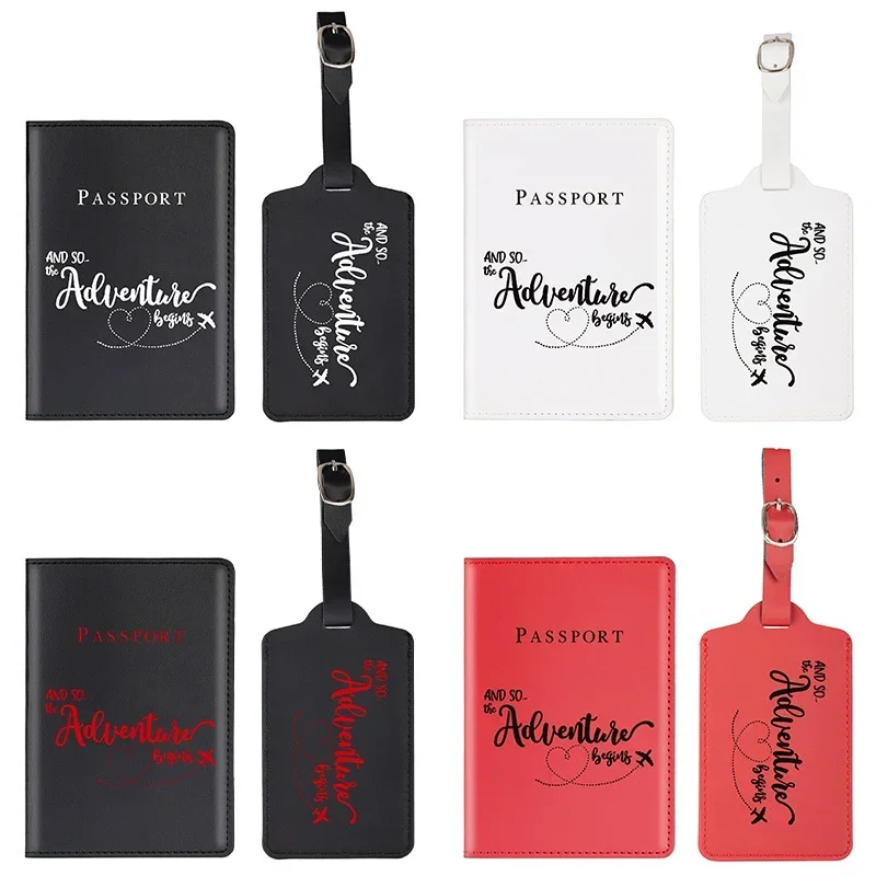 New PU Leather Luggage Tag Passport Holder Passport Cover Set Business Trip Travel ID Credit Card Protective Case Protector