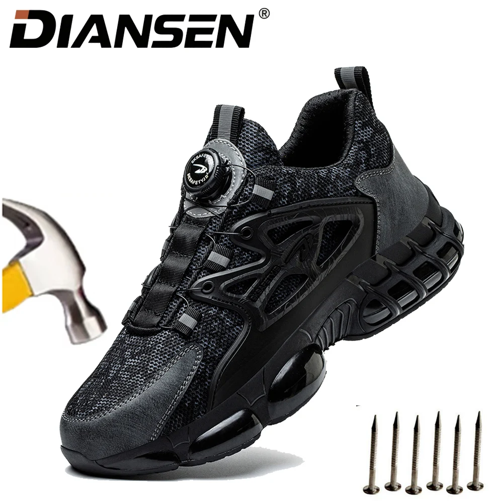 

Rotary Button Safety Shoes Anti-Puncture Anti-smash Work Sneakers Low Top Mens Steel Toe Work Boots for Exploitation Site