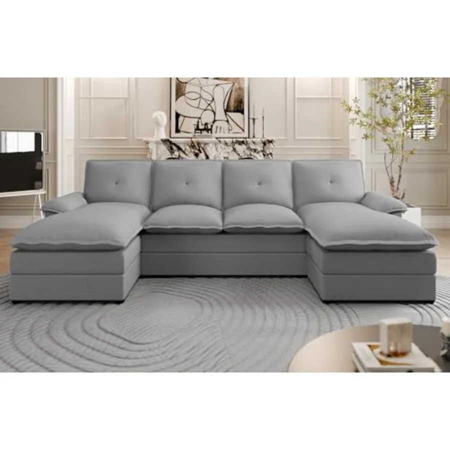 

U-образный секционный диван для гостиной, 110 см, 4-местный, комфортный, с двойным шезлонгом, глубоким сиденьем, модульный, с толстыми подушками