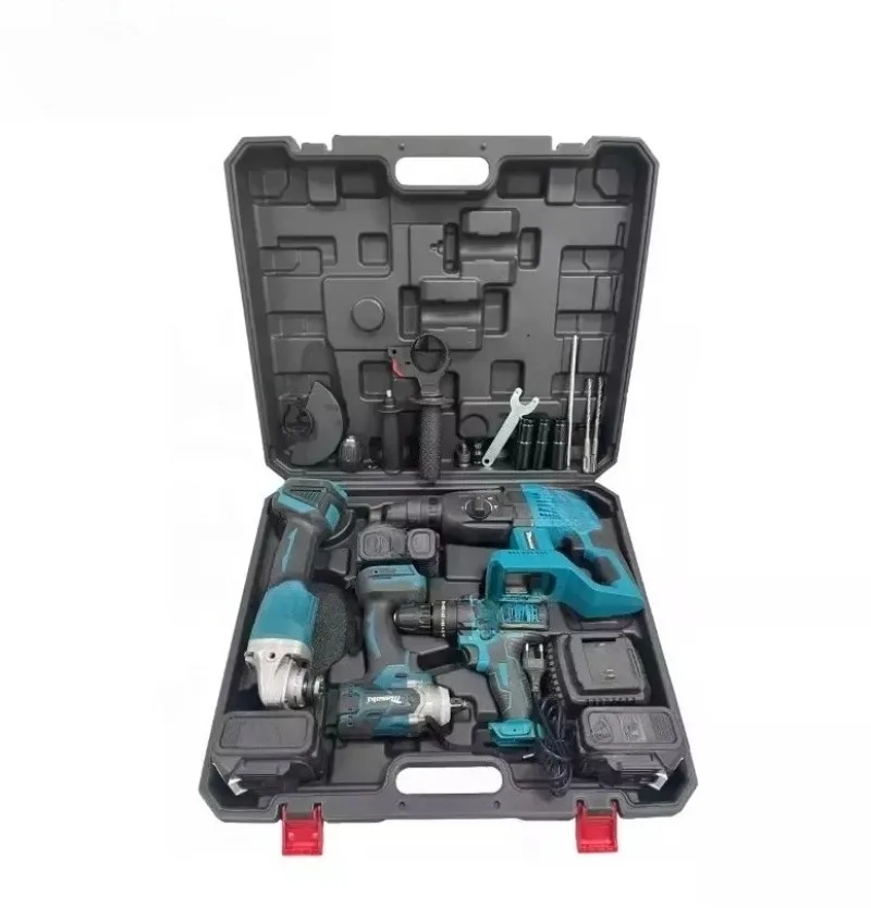 4 in 1 Power Tool Set 21v Brushless Lithium Ion Battery Cordless Drill Hammer Wrench Power Tool Set