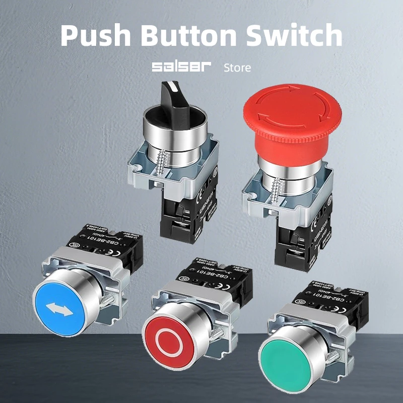 

22mm Push Button Switch Silver Contact Reset Momentary Mushroom Head Press Rotary Knob Key Start Power Control XB2 Series