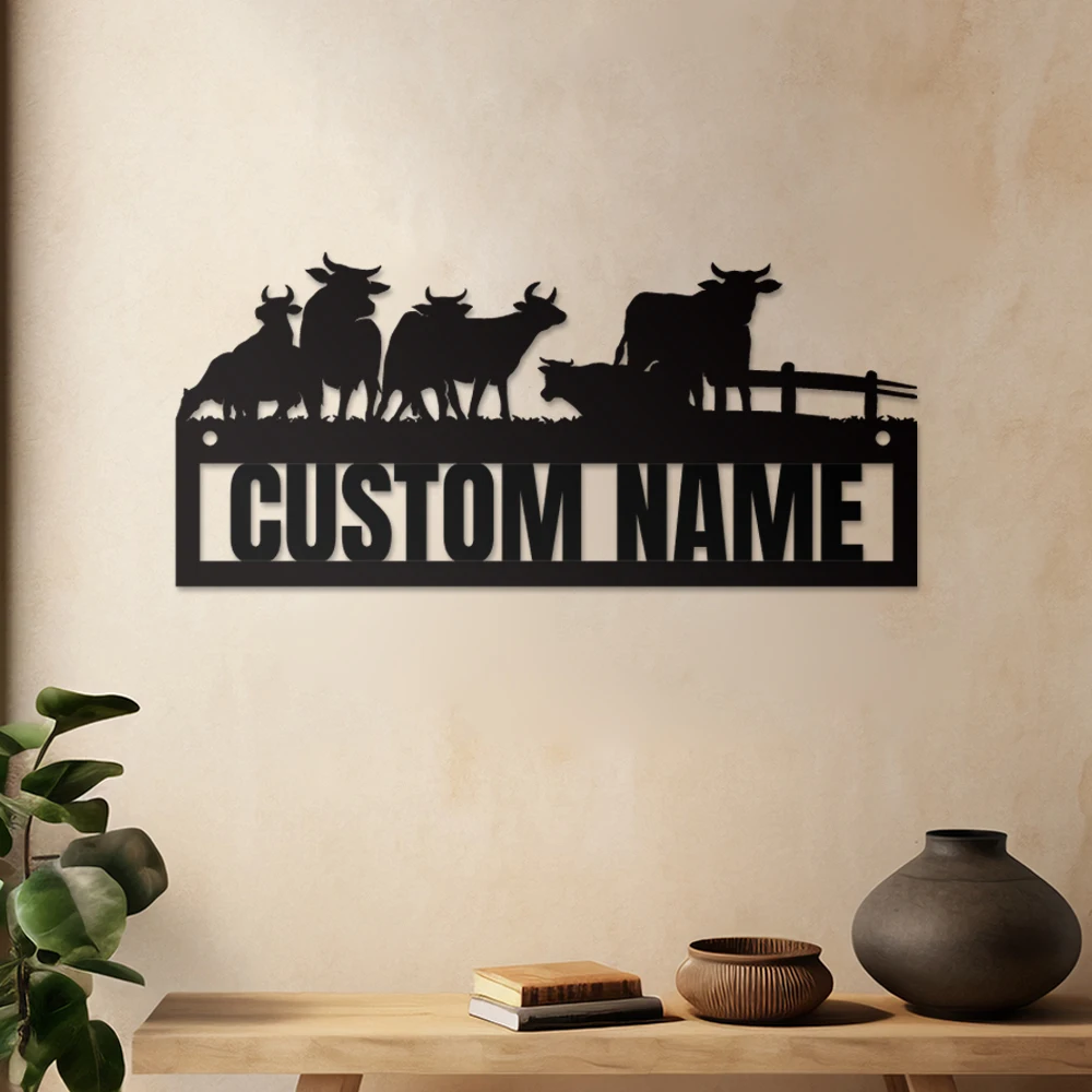 

1pc nice cute bull Customized Name Tin Wall Signs Metal Wall Plaque For Kids Rooms Home Decor