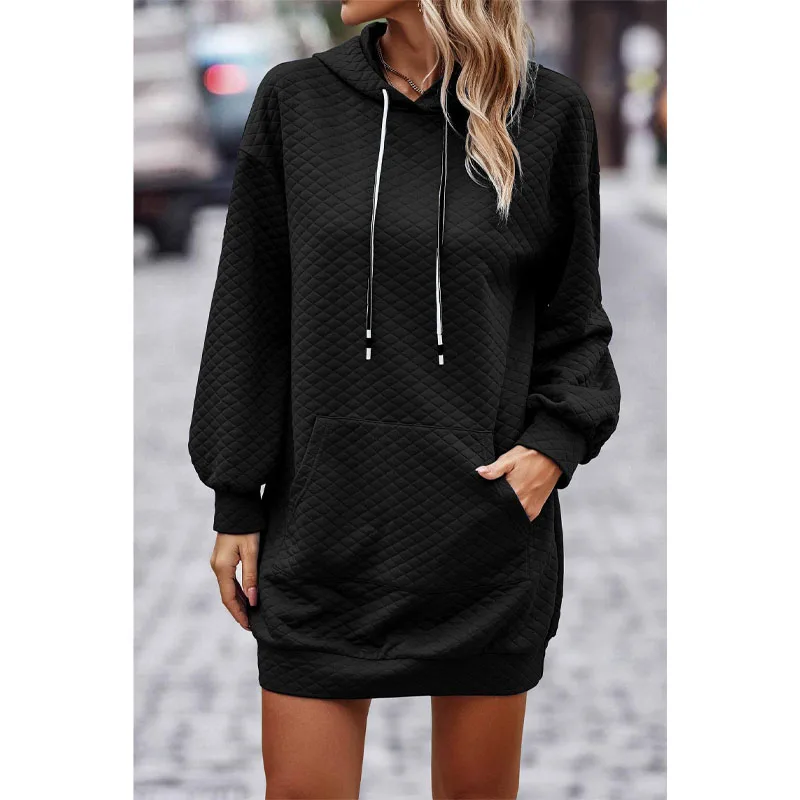 2023 New Autumn and Winter Fashion Casual Hooded Solid Sweatshirt Long Sleeve Temperament Commuter Mid Length Women\'s Sweater