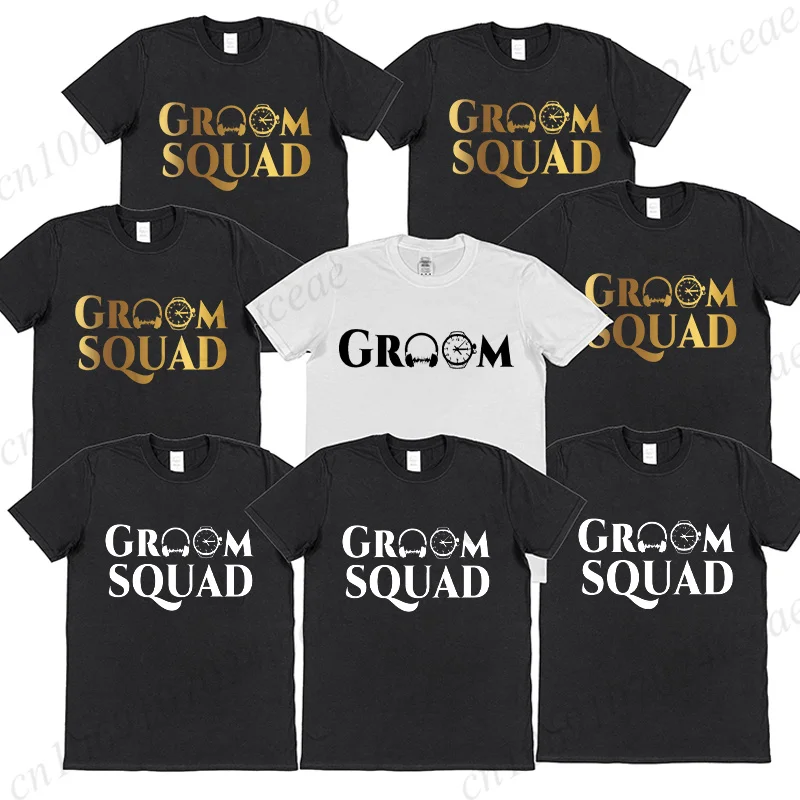 Groom Squad Watch Graphic Tee, Bachelor Stag Party T-Shirt for Men, Wedding Day Clothes for Best Man, Funny Team Groom T-Shirt