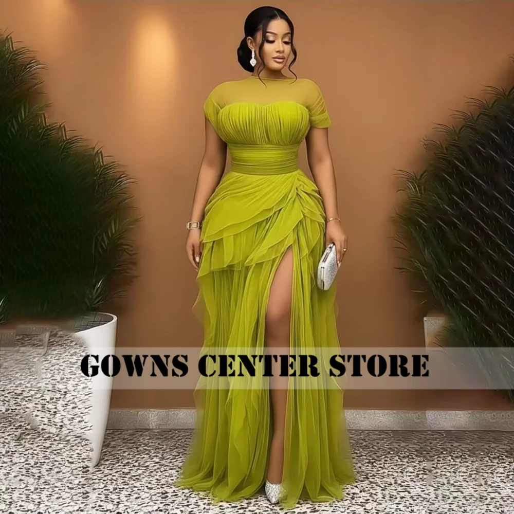 Op maat gemaakte olijfgroene g - Elegant Satin Evening Gown Split recensie en prijs