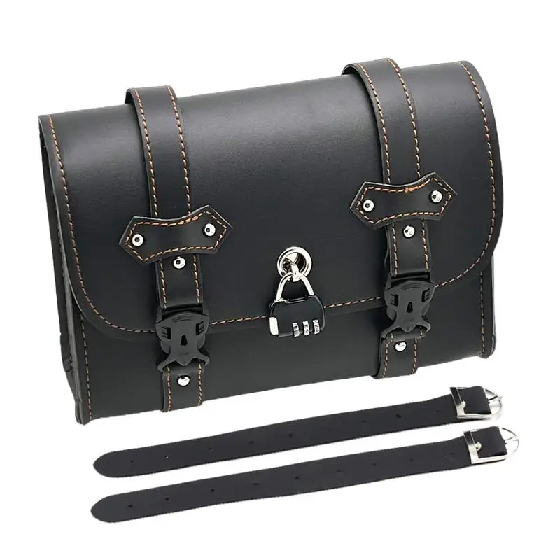 

Motorcycle Tool Bag Leather Handlebar Roll Bag Waterproof Saddlebag Side Pannier Retro Sissybar Pack Cruiser Sportsters 2 Strap